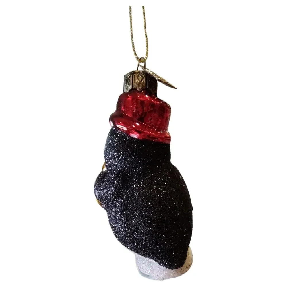 Gold Star Top Hat Penguin Snowman Hand Blown Glass Ornament Thomas Pacconi 2002